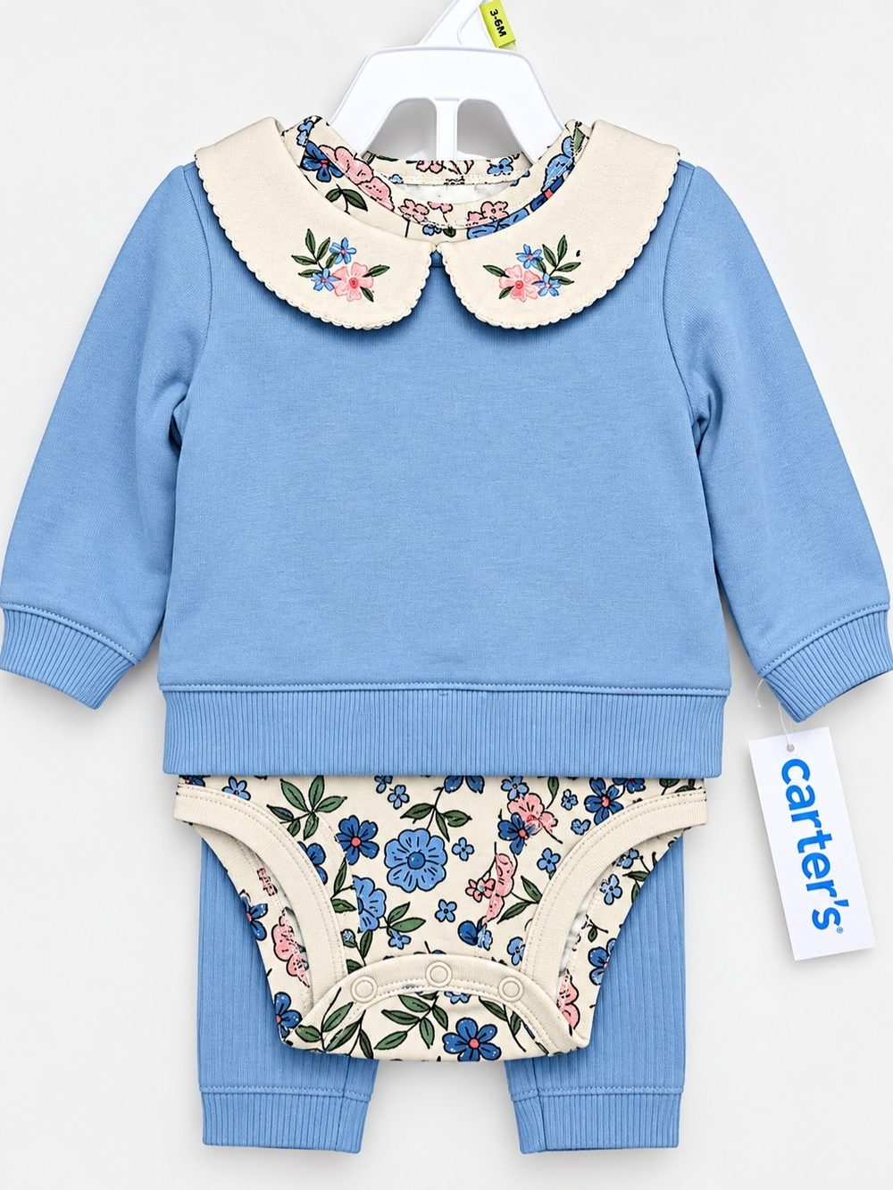 Carter's Light Blue Floral Collar Bodysuit Set